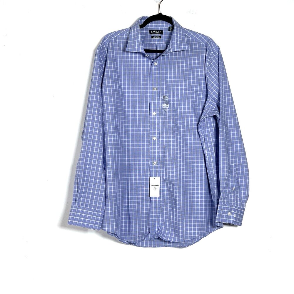 Ralph Lauren Ultraflex Stretch Long Sleeve Shirt Mens Sz XL Blue Check Non Iron